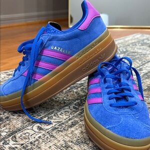 adidas Blue Suede Sneakers with Pink Stripes
